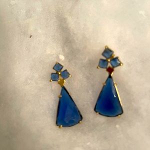 18k gold plated earrings with genuine blue gemstone